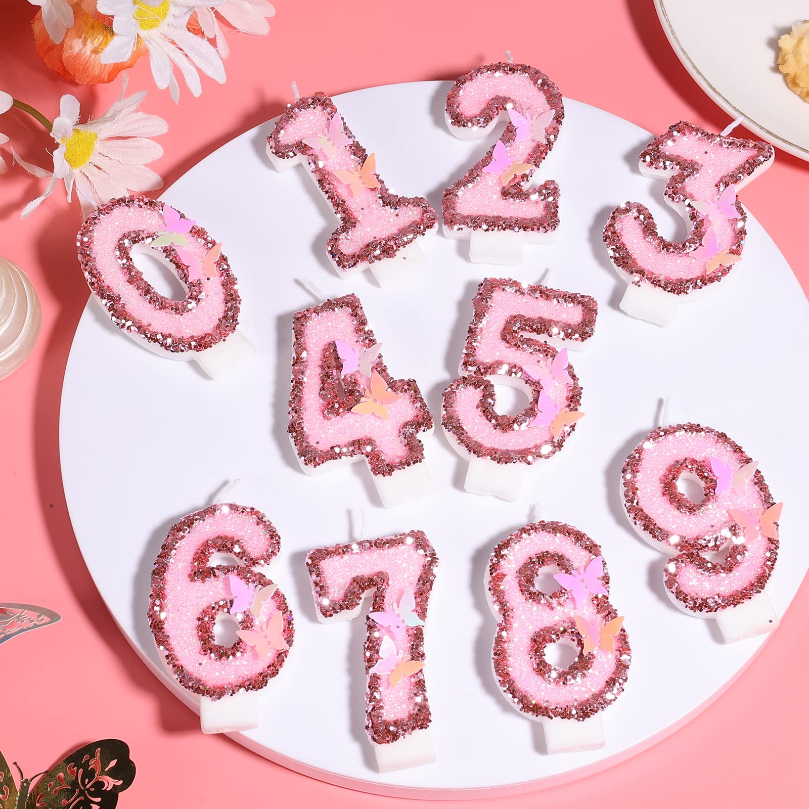 2.95 Inch Birthday Number Candles, Glitter Pink Number